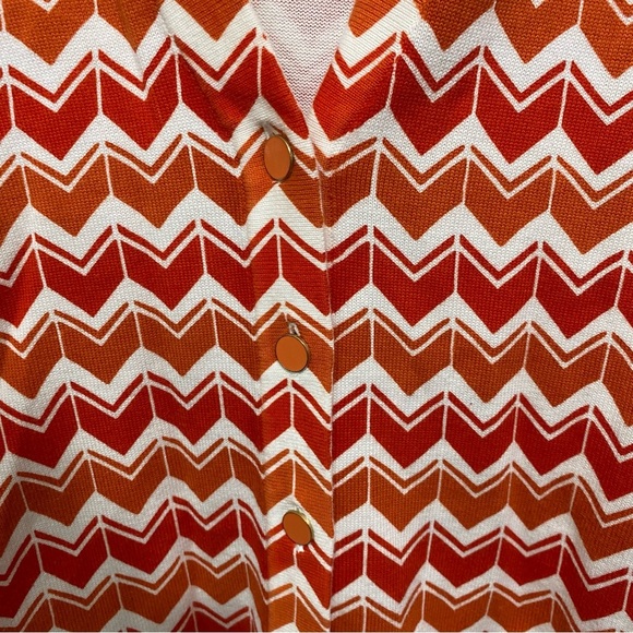 Lands End Ivory Orange Chevron Print V Neck Cardigan - Picture 3 of 6